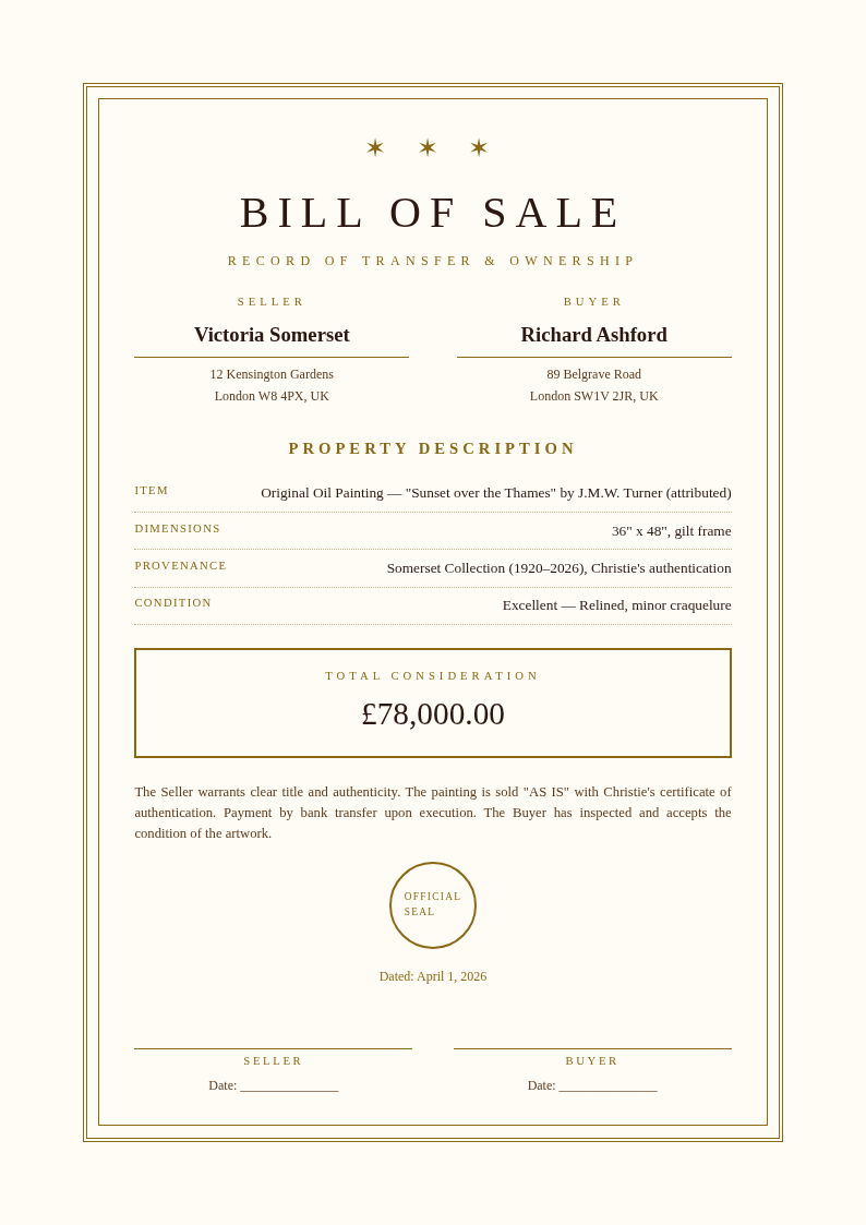 Certificate Award Bill Of Sale